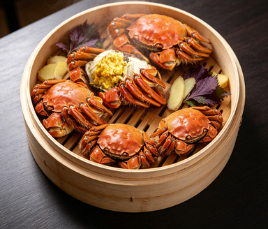 Steamed Fresh Crabs in Bamboo Steamers - A Gourmet Delight